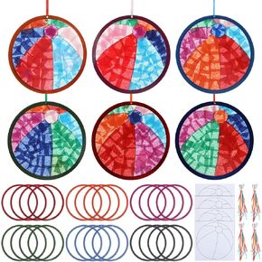24 Sets Summer Crafts Beach Ball Paper Craft Kits Tissue Paper Sign with Colorful Sticker Acetates DIY Beach Ball Art Kits for Office Activities Holiday Summer Theme Party