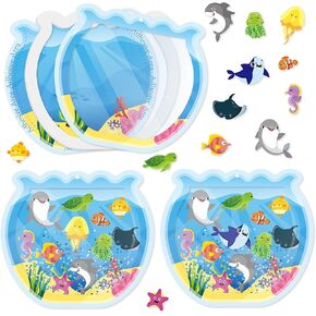 Watinc Summer Ocean Animals Scene Aquarium Scene DIY مجموعة الحرف اليدوية ، اصنع خزان الأسماك تحت حيوانات البحر معلقة زخرفة مع أوراق السكر الترتر اللامعة ، وفضل حفلات العالم في الفصل الدراسي (24 في المائة)