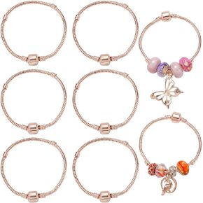 Sunnyclue 1 Box 6pcs Rose Gold Snake Bracelet Stains Metal Bangle Make Bluk European Brass Extender String string heal hole exls snake bangle for bracelet making making necklace diy