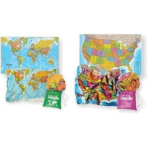 Bundle of Waypoint Geographic World ScrunchMap - Up-to-Date & Easy to Store Scrunch Design with w/Storage Bag+ Waypoint Geographic USA ScrunchMap - Easy to Store Up-to-Date Map w/Storage Bag