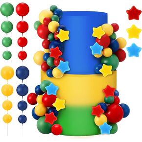 65 PCS Cartoon Cake Topper Decoration لهم اختيارات كرة عيد ميلاد مع نجمة وأحمر ردي