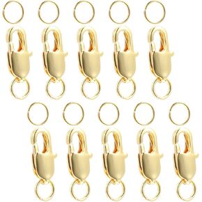 10 PCS Claw Slaw Clasps مع حلقات قفزة مغلقة ، قفل الذهب 18K لقلادة 12 ملم قلادة وإغلاق لأساور قلادات DIY