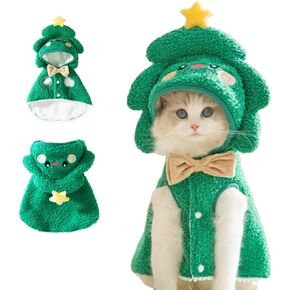 ANIAC DOG Christmas Cape Coat with D-Ring Cat Santa Costume with Xmas Tree Tree Hat Newyear Dogs Wound Darm Puppy Cloths for Small Dog Holiday Pet Cloak for Cat (Green ، Large)