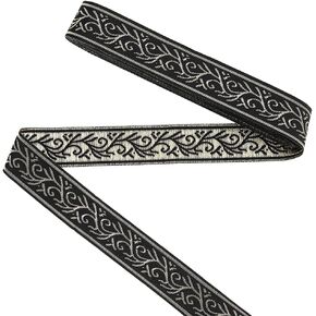 FINGERINSPIRE 10 Yards Jacquard Ribbon 1inch Wide Boho Lace Trim Vintage Floral Embroidered Ribbon, Black Ethnic Style Lace Trim for Sewing Handmade Bag Clothing Decoration DIY Crafts
