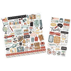 ملصقات السفر لـ Scrapbooking - ملصقات سجل القصاصات اللطيفة للسفر مع الأمتعة والحقيبة والعبارات وتصميم العطلات - تزيين مجلة السفر لألبوم الصور ، مخطط - عنصران مجموعة