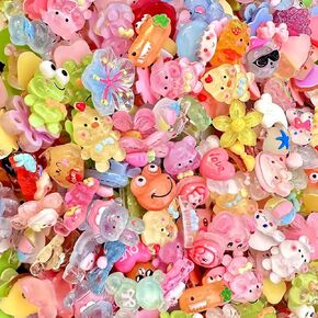 70Pcs Mixed Cartoon Slime Resin Charms Bulk, Cute Flatback Charms Colorful Embellishment Slime Beads for Craft Art Scrapbooking Decor