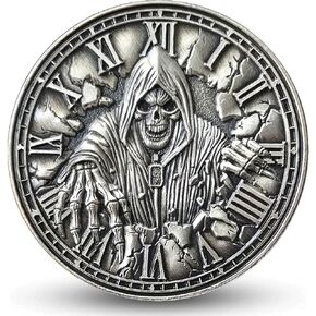 Memento Mori Challenge Coin - 1.57 "هدية تحفيزية مع الجمجمة والساعة الرملية ورمز الوقت - التحصيل الملهم لتفكير وشجاعة الحياة