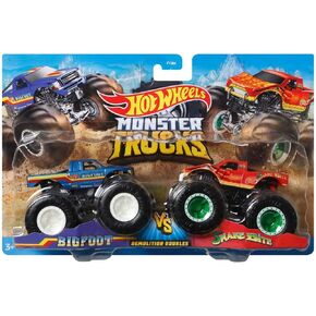 Hot Wheels Monster Trucks Bigfoot Vs Snake Bite, [1:64 Scale] Demolition Doubles