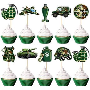 45pcs العسكرية كب كيك أعلى القبعات العسكرية الجيش الأخضر كب كيك يختار قنبلة مقاتلة العسكرية موضوع دبابة دش الطفل طفل بوي فتاة الزخارف الحفلات اللوازم
