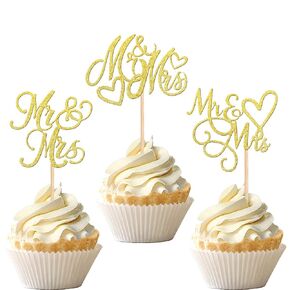 36 أجهزة كمبيوتر MR & MRS Cupcake Toppers with Love Heart Bridal Shower Cupcake تختار مشاركة حفل زفاف حفلات عيد ميلاد الزخارف اللوازمة الفضية