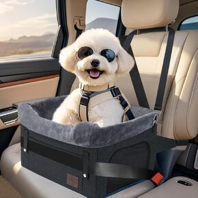 PetsHome Dog Car Seat for Small Dogs, Detachable Washable Dog Booster Car Seat with Storage Pocket, Breathable Mesh, Safety Leash, Adjustable Straps for Small Pets Up to 25lbs-Black