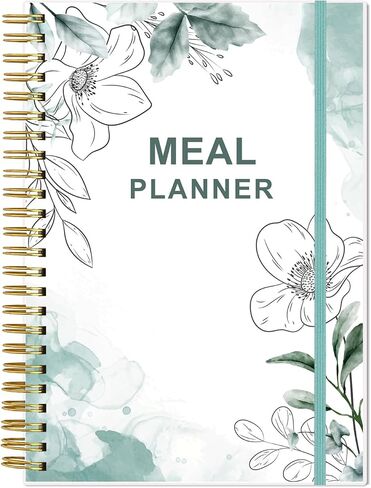 Weekly Meal Planner - A5 Weekly Meal Prep Journal with Shopping and Grocery Lists, 186 Pages Healthy Diet & Weight Loss Tracking, Undated, 52 Weeks, Lasts 1 Year, Blue Flower in Saudi Arabia