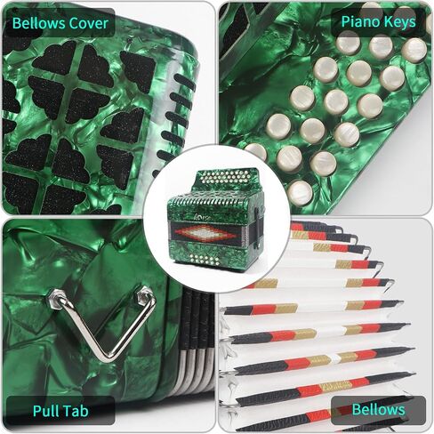 31 Key Accordion, 12 Bass 3 Row FBE Diatonic Accordion Accordion Push-Pull Instrument for Adult with Carrying Case and Strap Celluloid in Kuwait