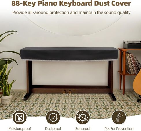 88 Key Piano Keyboard Cover,Black Leather Piano Covers,Luxury Soft Digital Piano Dust Cover,Electronic Keyboard Waterproof Dustproof Protective Cover Fits for Most 88 Keys in Kuwait