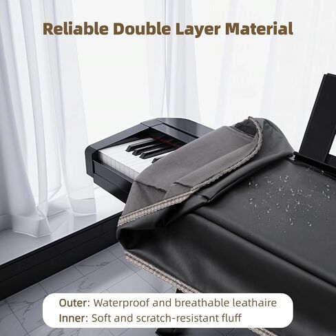 88 Key Piano Keyboard Cover,Black Leather Piano Covers,Luxury Soft Digital Piano Dust Cover,Electronic Keyboard Waterproof Dustproof Protective Cover Fits for Most 88 Keys in Kuwait