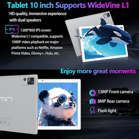 جهاز لوحي Android 14 مقاس 10 بوصة 2025 أحدث جهاز لوحي WiFi 6 مع معالج ثماني النواة وذاكرة الوصول العشوائي (RAM) سعة 8 جيجابايت + مساحة تخزين 64/512 جيجابايت، وكاميرا بدقة 13 ميجابكسل + 8 ميجابكسل/شهادة GMS/بلوتوث 5.0، جهاز لوحي مزود بلوحة مفاتيح/حافظة/ماو in Kuwait