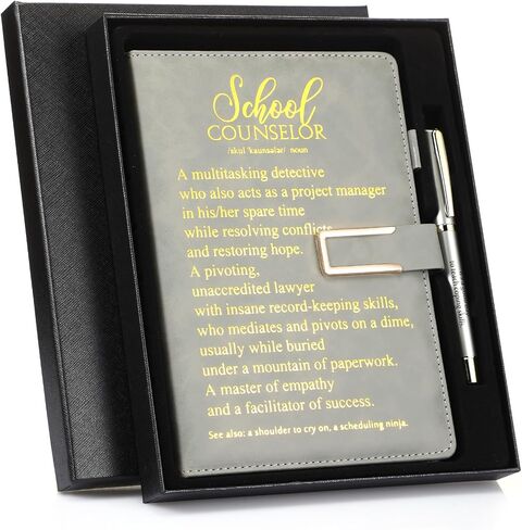 1 Set School Counselor Appreciation Gifts Leather Journal Notebook with Pen Gift Box for Counseling Week Gifts Guidance Counselor Office Must Haves Supplies(Black, Gold) in Kuwait