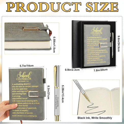 1 Set School Counselor Appreciation Gifts Leather Journal Notebook with Pen Gift Box for Counseling Week Gifts Guidance Counselor Office Must Haves Supplies(Black, Gold) in Kuwait