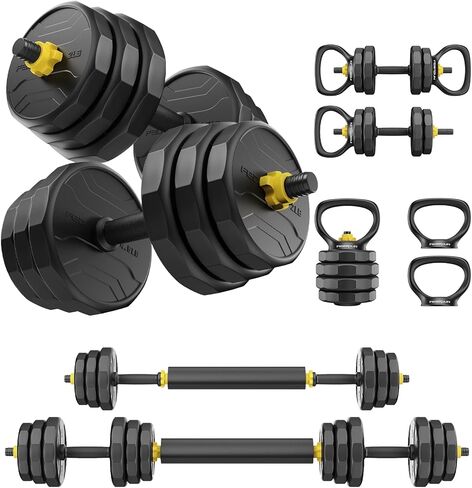 FEIERDUN Adjustable Dumbbells, 40/48/68/88lbs Free Weight Set with 4 Modes, Used as Barbell, Kettlebells, Push up Stand, Fitness Exercises for Home Gym Suitable Men/Women in Kuwait