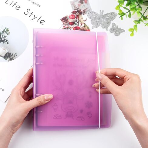 A4 4-Holes Round Ring View Binders Plastic Cover, Refillable Notebook Journal Binder File Folder, Loose Leaf Sheet Protector/DIY Scrapbooking/Binder Cover Protector (Purple) in Kuwait