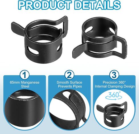 PATIKIL Spring Band Hose Pipe Clamps for 14-15.8mm OD Hose, 35 Pack Silicone Vacuum Constant Tension Band Clips for Fuel Line Silicone Air Hose Tube Water Pipe, Black in Saudi Arabia