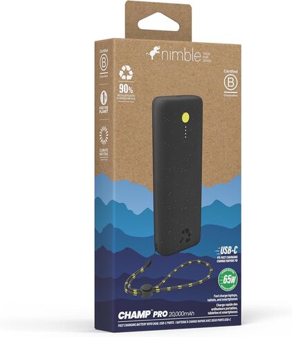 Nimble Champ Pro 20K Dual USB-C Portable Charger, 65W PD & QC 4.0. Fast Charging USB-C Power Bank Compatible with MacBook, Laptops, iPad, iPhone, Android and More (Midnight Black) in Kuwait