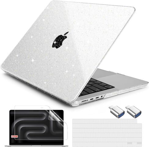 DONGKE Compatible with New MacBook Pro 16 inch Case 2024 [M4 Pro / M4 Max Chip] Model A3403 A3186, Protective Plastic Hard Shell & Keyboard Cover & Screen Film & Type C Adapter - Sparkly Clear in Saudi Arabia