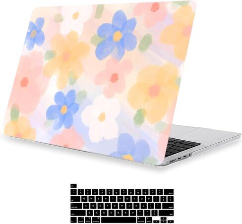 LanBaiLan Compatible with MacBook Pro 14 inch 2021-2024 Release Model M4 A3112 A3185 A3401 M3 A2918 A2992 M2 A2779 M1 A2442, Protective Case & Keyboard Cover, Color Flower in Saudi Arabia