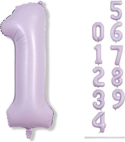 40 Inch Light Purple Number 1 Balloon for 1st Birthday Decoration, Large Pastel Purple Mylar Foil Number Balloons 0-9 for Girls, Lavender One Helium Balloons for Women 1st Anniversary Party Supplies in Saudi Arabia