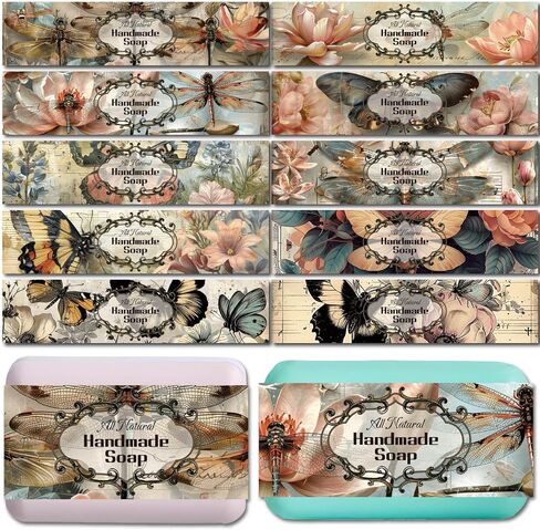 CREATCABIN 100 Pcs Flower Soap Wrapper 10 Styles Line Drawing Plants Soap Wrap Tape Vertical Soap Tag Sleeves Covers with Tectorial Membrane for Handmade Soap Bar Packaging Supplies 1.9x8.2 Inch in Saudi Arabia