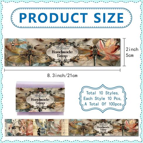 CREATCABIN 100 Pcs Flower Soap Wrapper 10 Styles Line Drawing Plants Soap Wrap Tape Vertical Soap Tag Sleeves Covers with Tectorial Membrane for Handmade Soap Bar Packaging Supplies 1.9x8.2 Inch in Saudi Arabia