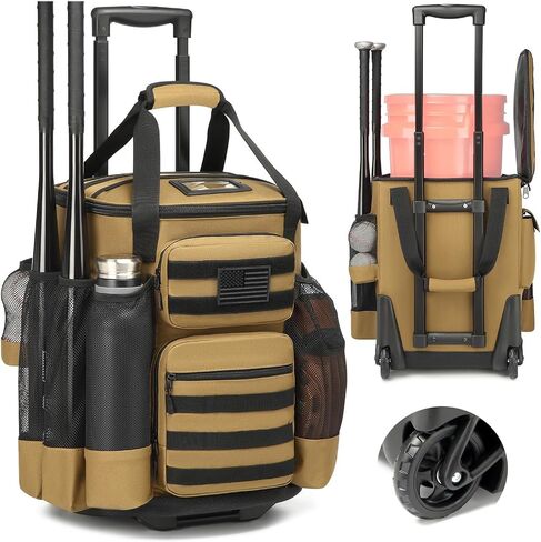 Baseball Bucket Bag with Wheels Baseball Coaching Accessories Organizer Tactical Style Softball Bucket Bag with Multiple Pockets for Bat, Gloves and Other Accessorie in Kuwait