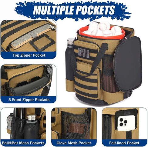 Baseball Bucket Bag with Wheels Baseball Coaching Accessories Organizer Tactical Style Softball Bucket Bag with Multiple Pockets for Bat, Gloves and Other Accessorie in Kuwait