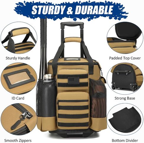 Baseball Bucket Bag with Wheels Baseball Coaching Accessories Organizer Tactical Style Softball Bucket Bag with Multiple Pockets for Bat, Gloves and Other Accessorie in Kuwait