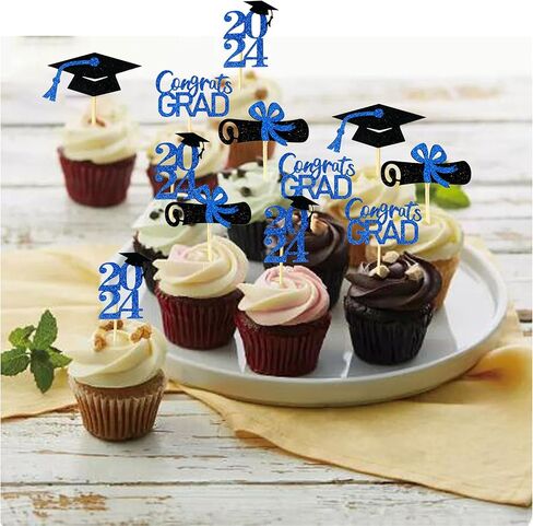 التخرج Cupcake Toppers 2025 لوازم الحفلات ، 24 PCS اختيارات الطعام/المقبلات لفئة 2025 مصغرة من الديكورات الكعكة ، دبلوم ، 2025 ، مجموعة التخرج 24 قطعة in Kuwait