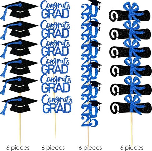 التخرج Cupcake Toppers 2025 لوازم الحفلات ، 24 PCS اختيارات الطعام/المقبلات لفئة 2025 مصغرة من الديكورات الكعكة ، دبلوم ، 2025 ، مجموعة التخرج 24 قطعة in Kuwait