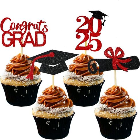 Graduation Cupcake Toppers 2025 Party Supplies, 24 PCS Food/Appetizer Picks For Class of 2025 Mini Cake Decorations, Diploma, 2025, Graduation Cap Set 24 Pieces in Saudi Arabia