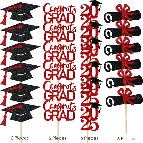 Graduation Cupcake Toppers 2025 Party Supplies, 24 PCS Food/Appetizer Picks For Class of 2025 Mini Cake Decorations, Diploma, 2025, Graduation Cap Set 24 Pieces in Saudi Arabia