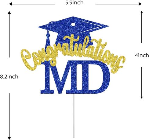 Congratulations MD Cake Topper, Doctor Graduation Decorations, Med School Survivor, Congrats Doctor, Medical School Graduation Party Decorations (Blue and Gold Glitter) in Saudi Arabia