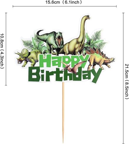 Ercadio 1pack ديناصور البرية ديناصور كعكة عيد ميلاد سعيد ، 24 ٪ (4 تصاميم لكل منهما) ، ديناصور واقعية ، كعكة عيد ميلاد سعيد مع أوراق استوائية ، نغمات الأرض in Kuwait