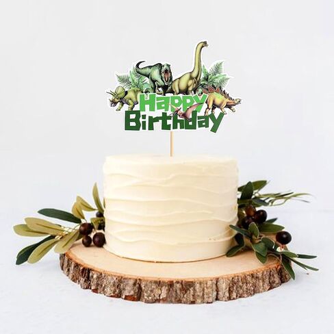 Ercadio 1pack ديناصور البرية ديناصور كعكة عيد ميلاد سعيد ، 24 ٪ (4 تصاميم لكل منهما) ، ديناصور واقعية ، كعكة عيد ميلاد سعيد مع أوراق استوائية ، نغمات الأرض in Kuwait