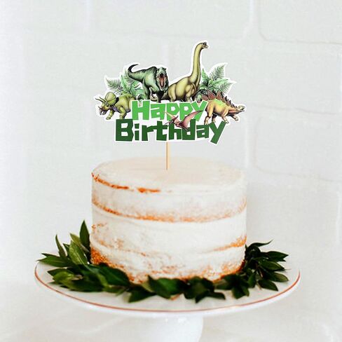 Ercadio 1pack ديناصور البرية ديناصور كعكة عيد ميلاد سعيد ، 24 ٪ (4 تصاميم لكل منهما) ، ديناصور واقعية ، كعكة عيد ميلاد سعيد مع أوراق استوائية ، نغمات الأرض in Kuwait
