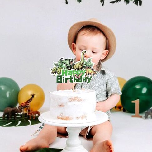 Ercadio 1pack ديناصور البرية ديناصور كعكة عيد ميلاد سعيد ، 24 ٪ (4 تصاميم لكل منهما) ، ديناصور واقعية ، كعكة عيد ميلاد سعيد مع أوراق استوائية ، نغمات الأرض in Kuwait