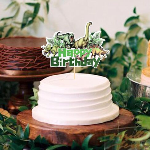 Ercadio 1pack ديناصور البرية ديناصور كعكة عيد ميلاد سعيد ، 24 ٪ (4 تصاميم لكل منهما) ، ديناصور واقعية ، كعكة عيد ميلاد سعيد مع أوراق استوائية ، نغمات الأرض in Kuwait