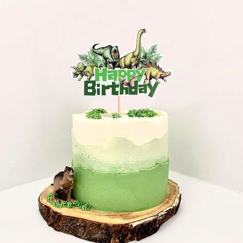 Ercadio 1pack ديناصور البرية ديناصور كعكة عيد ميلاد سعيد ، 24 ٪ (4 تصاميم لكل منهما) ، ديناصور واقعية ، كعكة عيد ميلاد سعيد مع أوراق استوائية ، نغمات الأرض in Kuwait