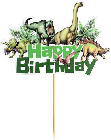 Ercadio 1pack ديناصور البرية ديناصور كعكة عيد ميلاد سعيد ، 24 ٪ (4 تصاميم لكل منهما) ، ديناصور واقعية ، كعكة عيد ميلاد سعيد مع أوراق استوائية ، نغمات الأرض in Kuwait