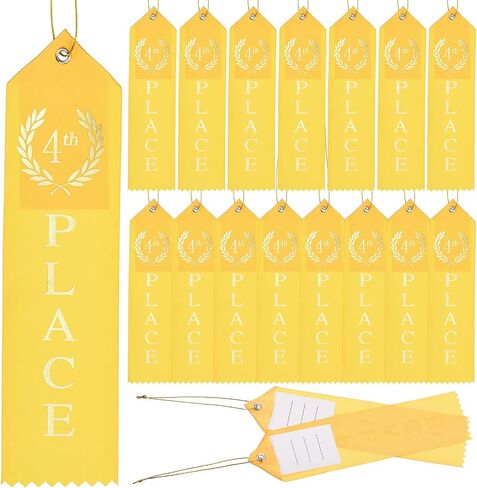 شرائط جائزة Patikil ، 18 PCS 4th Place Award Medal Ribbon مع بطاقة حدث وحبل للمناسبات الرياضية تحديات جائزة الحلي ، الأصفر in Kuwait