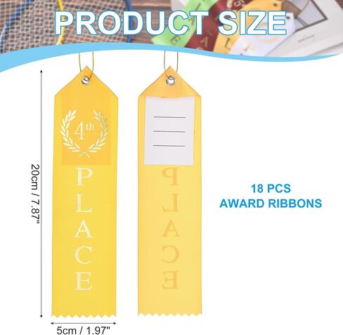 شرائط جائزة Patikil ، 18 PCS 4th Place Award Medal Ribbon مع بطاقة حدث وحبل للمناسبات الرياضية تحديات جائزة الحلي ، الأصفر in Kuwait