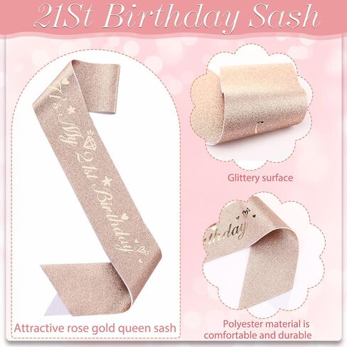 21st Birthday Decorations for Her, Including 21st Birthday Sash, Corsage, Rhinestone Tiara Crown, Badge Pin, Happy Birthday Cake Toppers 21st Birthday Gifts for Her(Rose Gold) in Kuwait