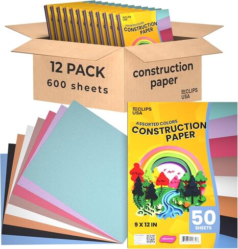 Construction Paper Bulk (50 Sheets) 9 x 12 Construction Paper for Kids, Color Art Paper, Assorted Colors, 50 Sheets Per Pack, (1 Pack) in Saudi Arabia